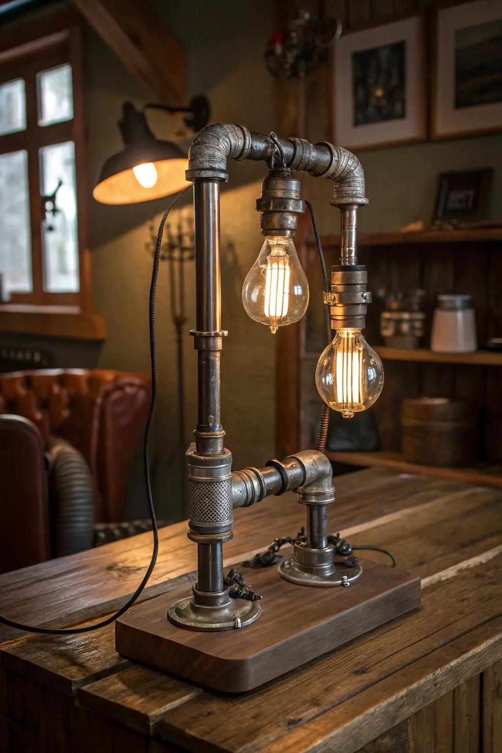 Illuminate your space with this DIY steampunk lamp, a perfect blend of vintage charm and industrial style.
