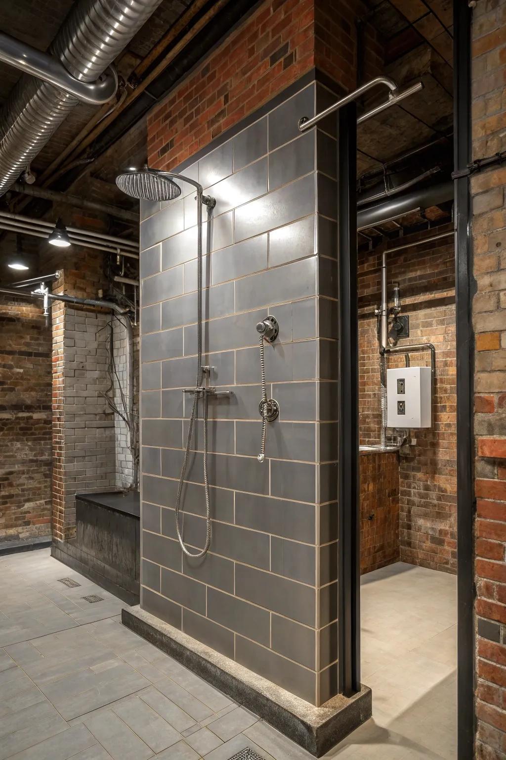 Urban shower with sleek aluminum tile edge trims