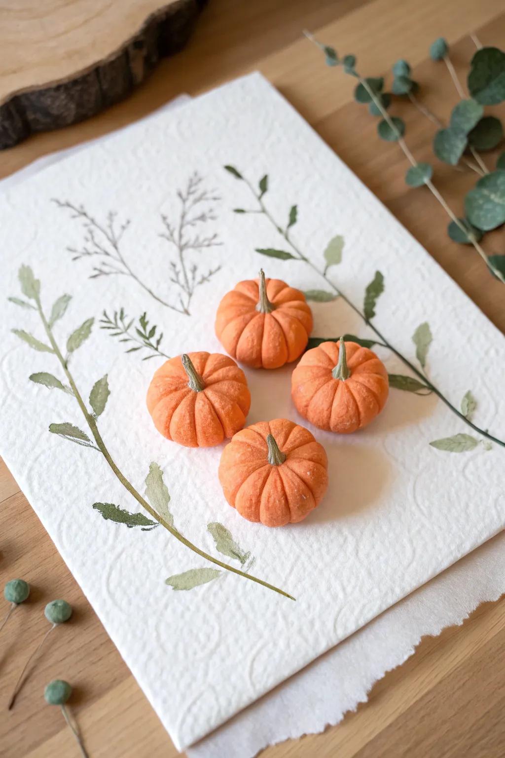 Tiny fingerprints, big creativity: Crafting charm with mini pumpkin art.