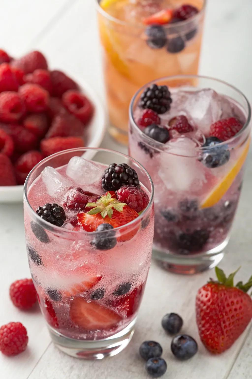 Berry ice cubes adding a vibrant touch to summer beverages.