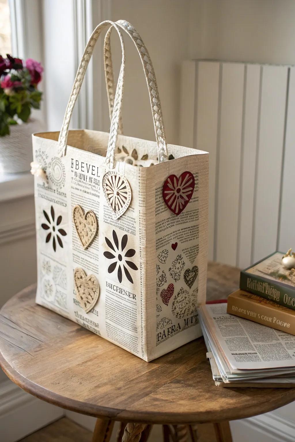Craft your own Eco Chic Valentine's bag with recycled materials and a touch of vintage charm.