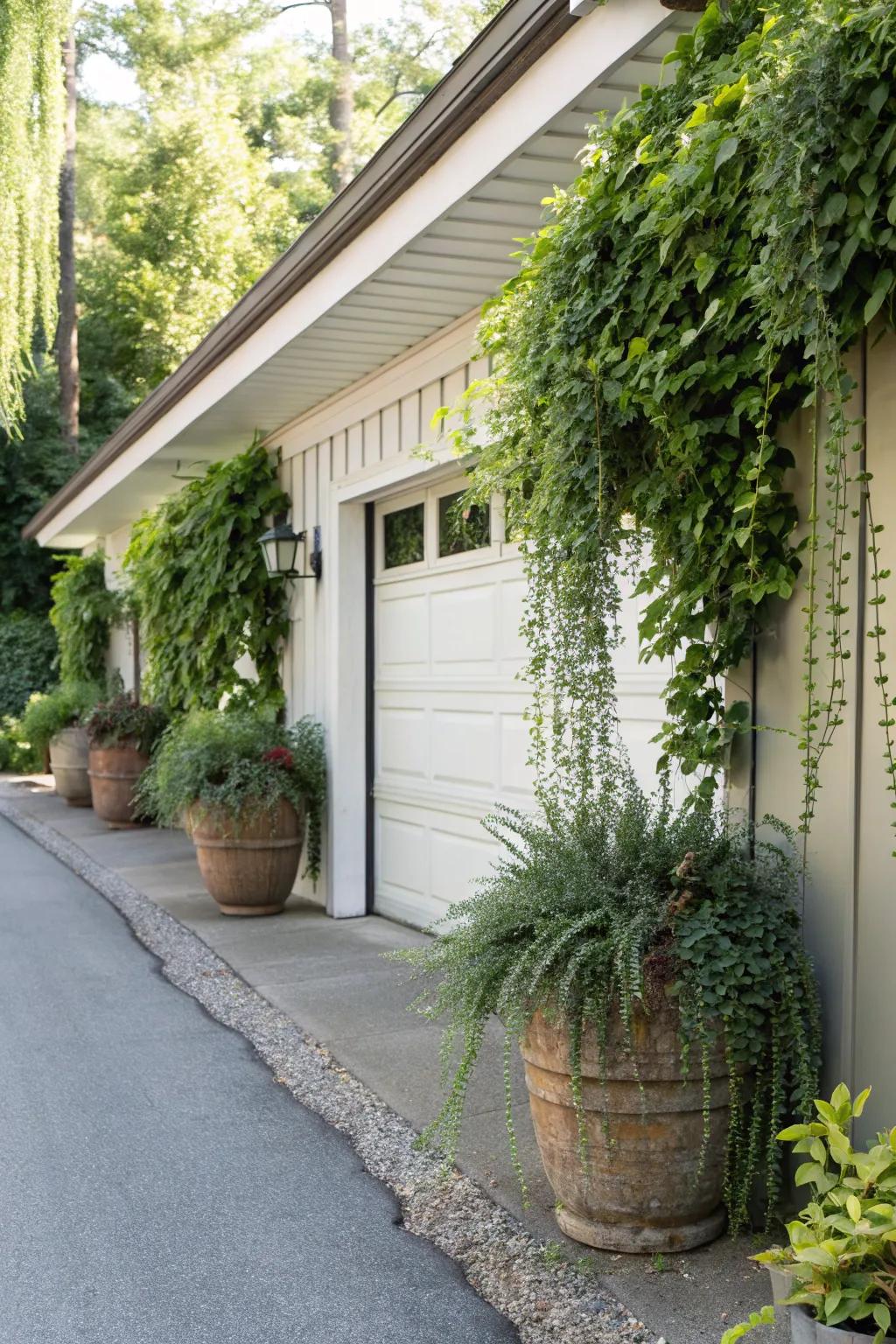 Cascading plants adding elegance and drama.