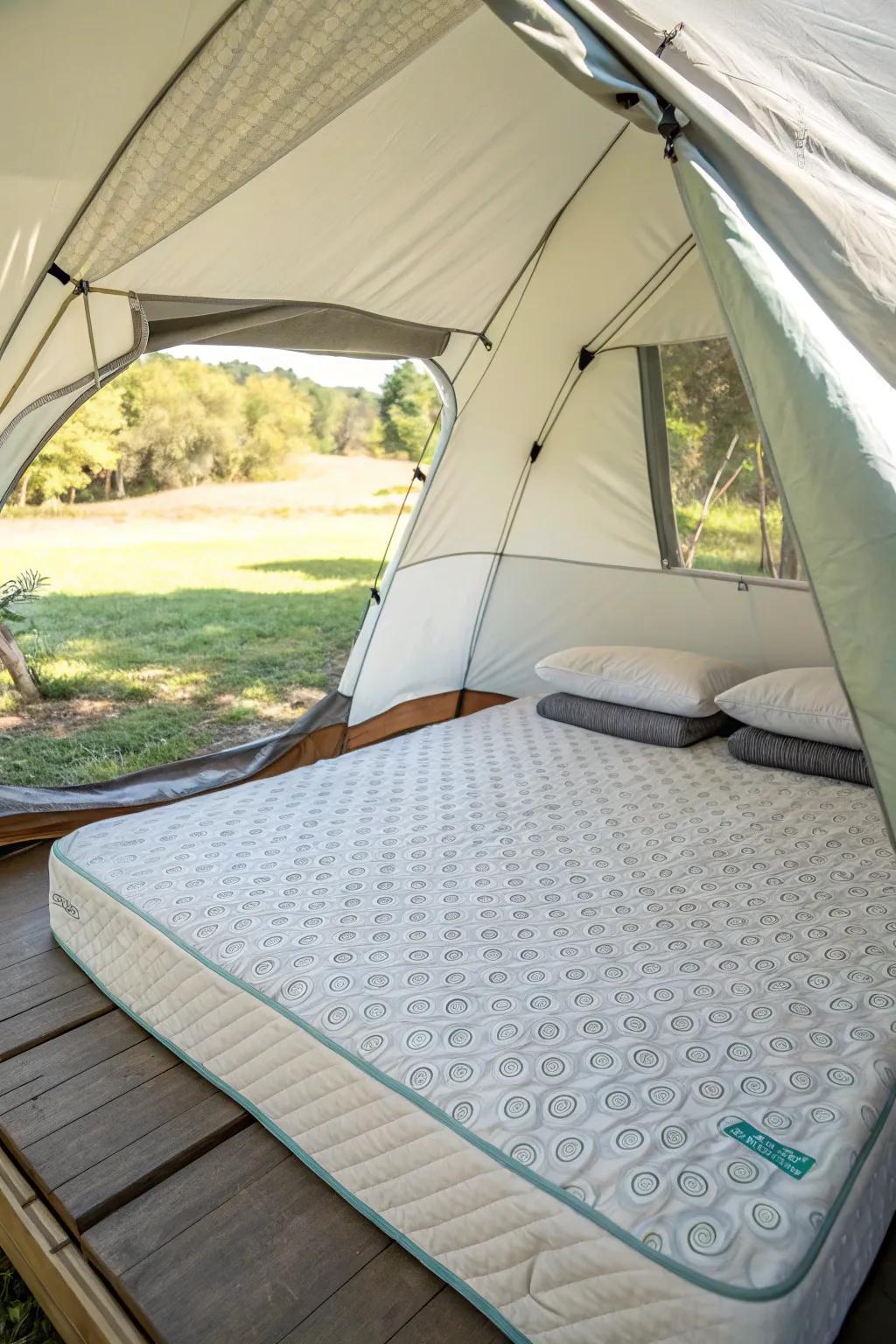 A cooling gel memory foam mattress, ensuring comfort during warm camping nights.