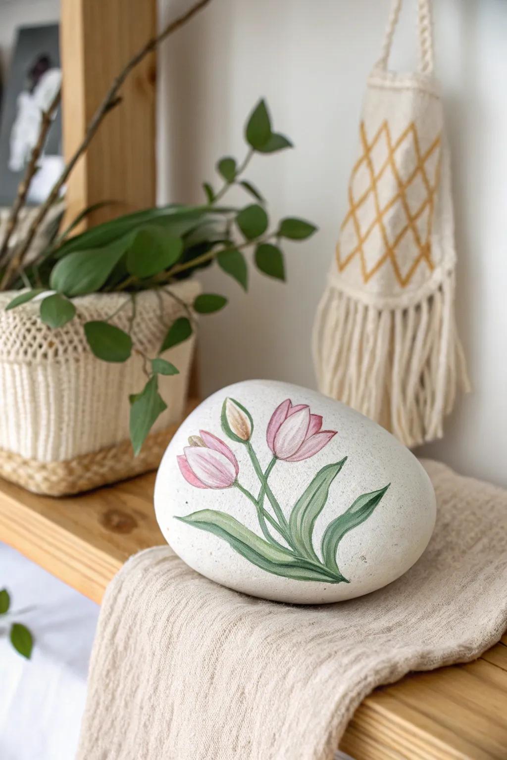 Embrace the seasons with handcrafted floral rock art that brings a touch of nature indoors.