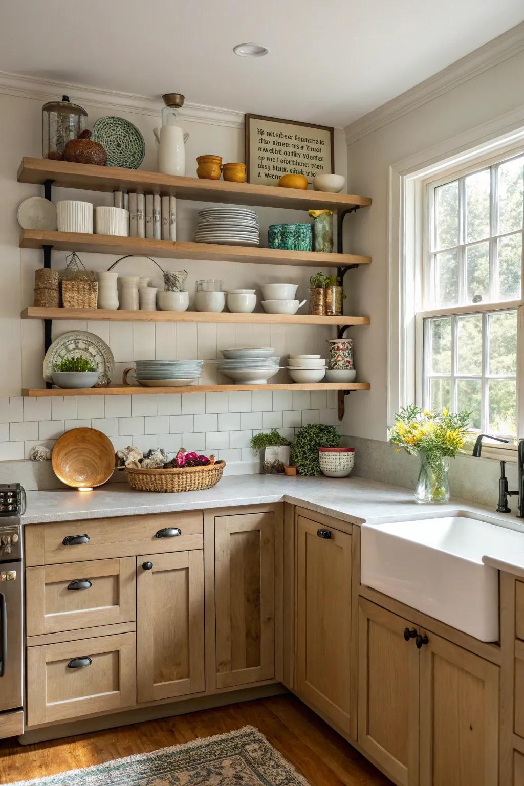 Open shelving that combines practicality with charm.