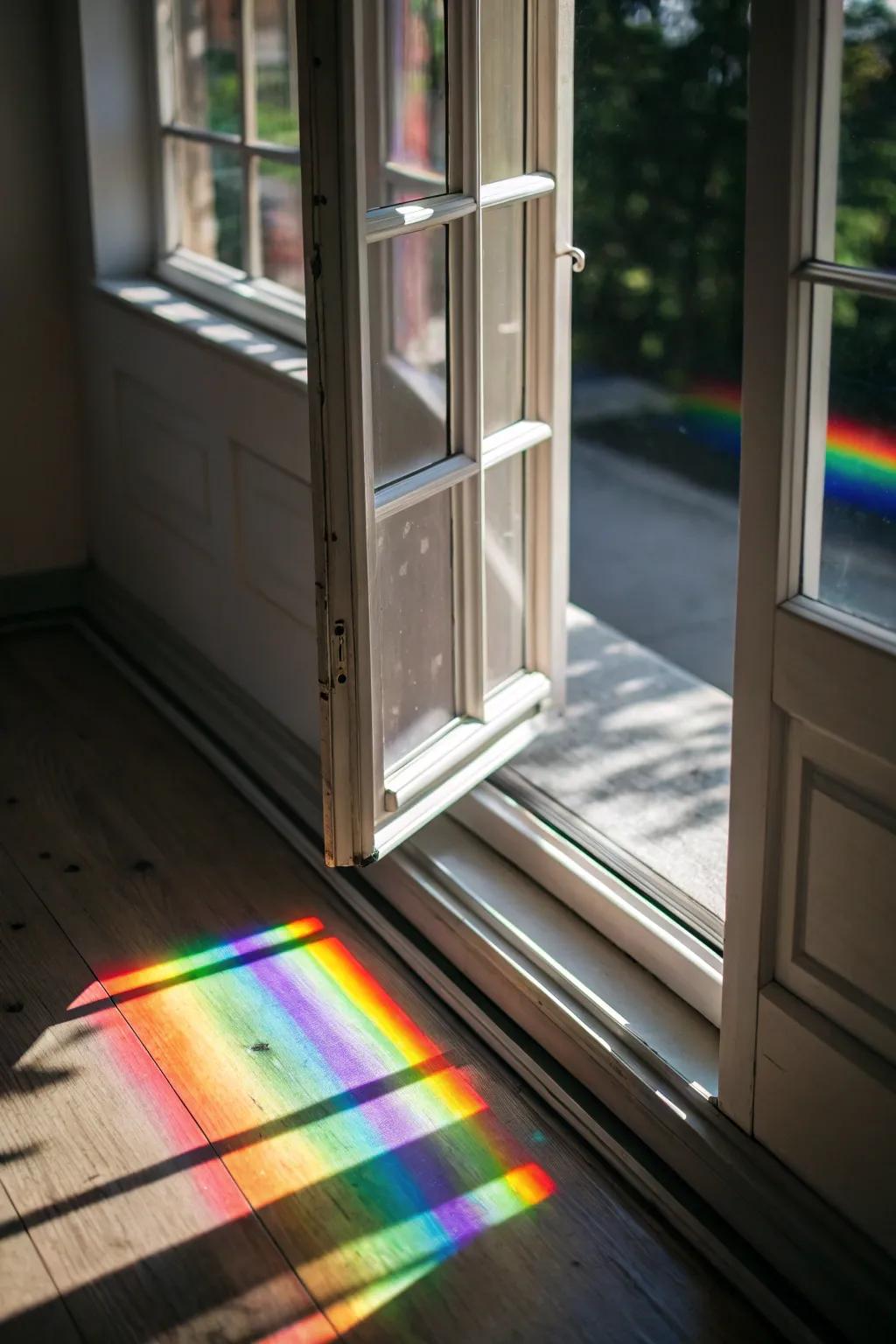 Rainbow window film creates beautiful light patterns.