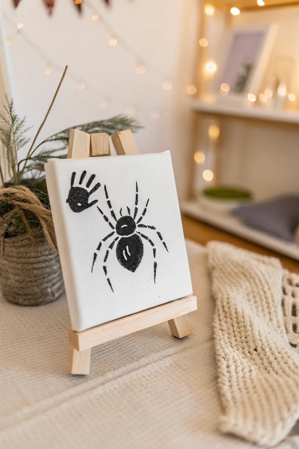 Craft a playful Halloween memory with your little one's handprint spider art!