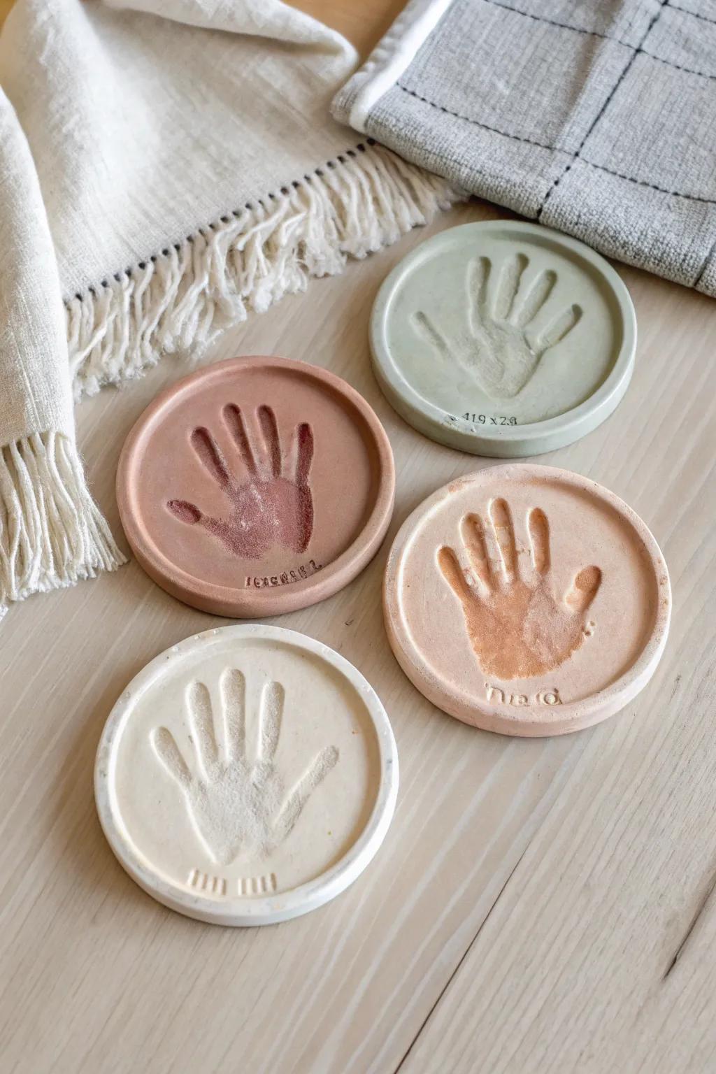Add a personal touch to your decor with these unique handprint coasters, each as individual as the fingerprints they hold.