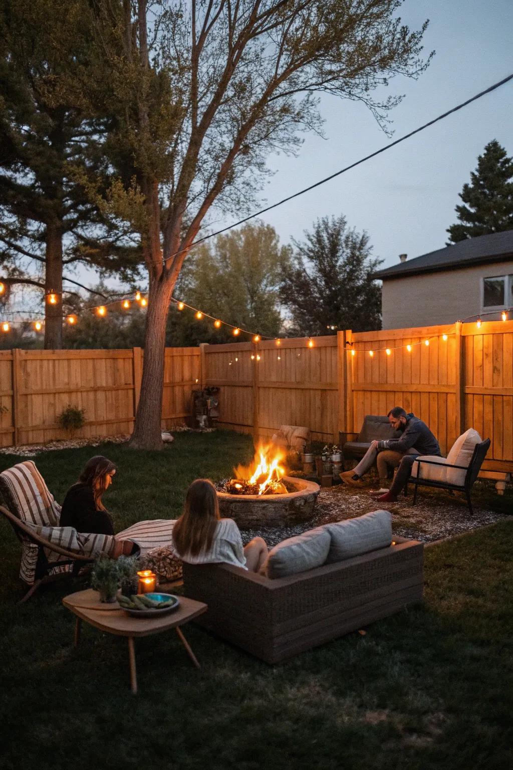 A cozy campfire setting in a backyard, offering warmth and intimacy for a proposal.