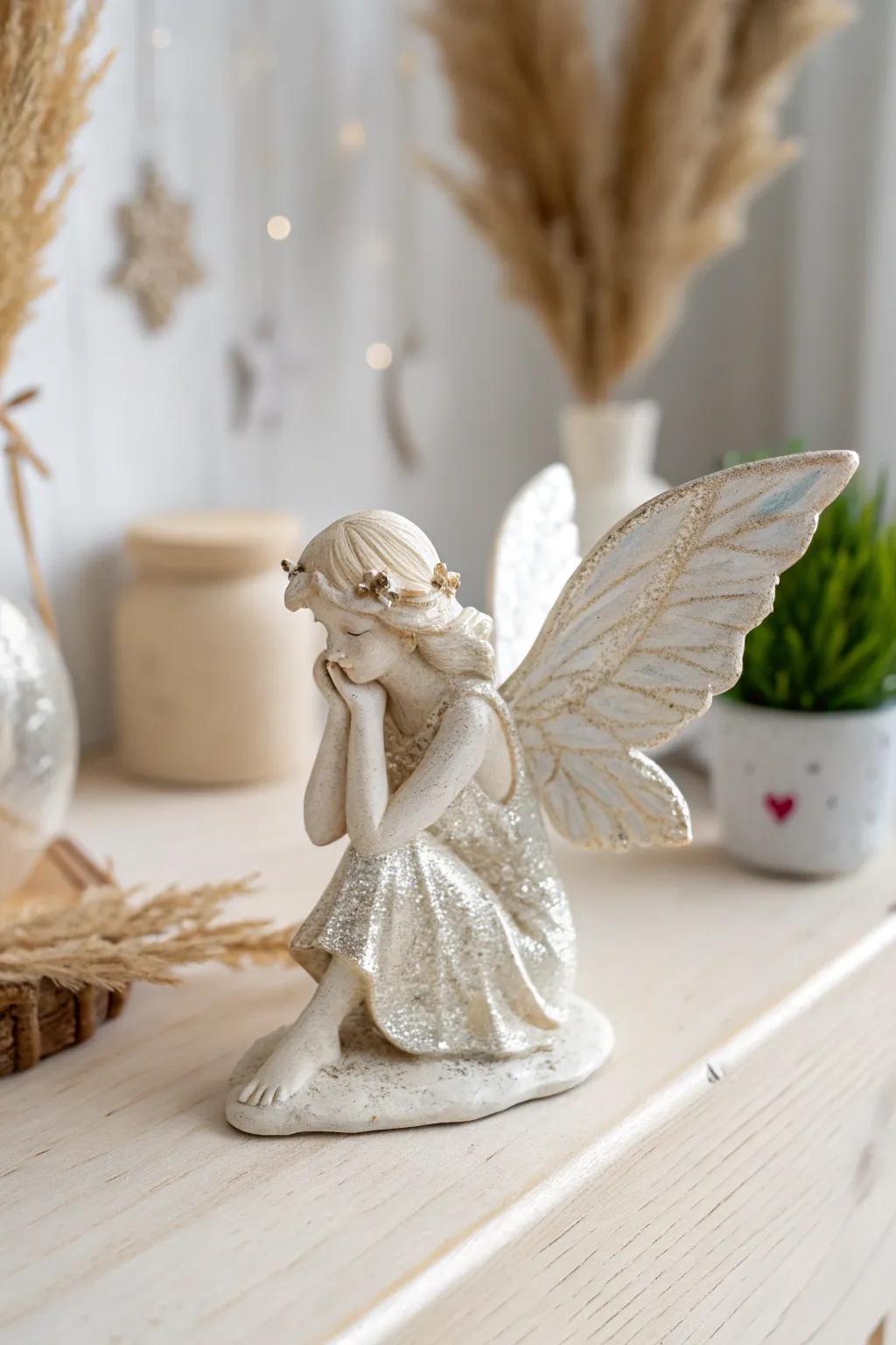 Bring a touch of whimsy to your home with this handcrafted fairy figurine, where simplicity meets enchantment.