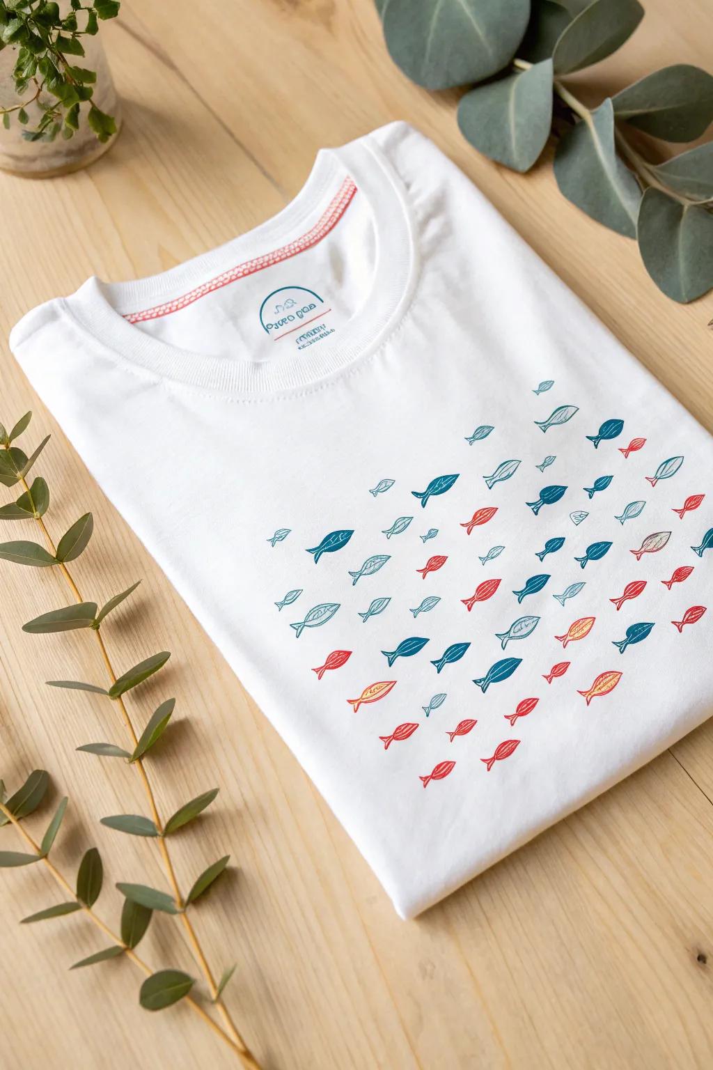 Dive into creativity with this charming 100-fish ocean adventure t-shirt!