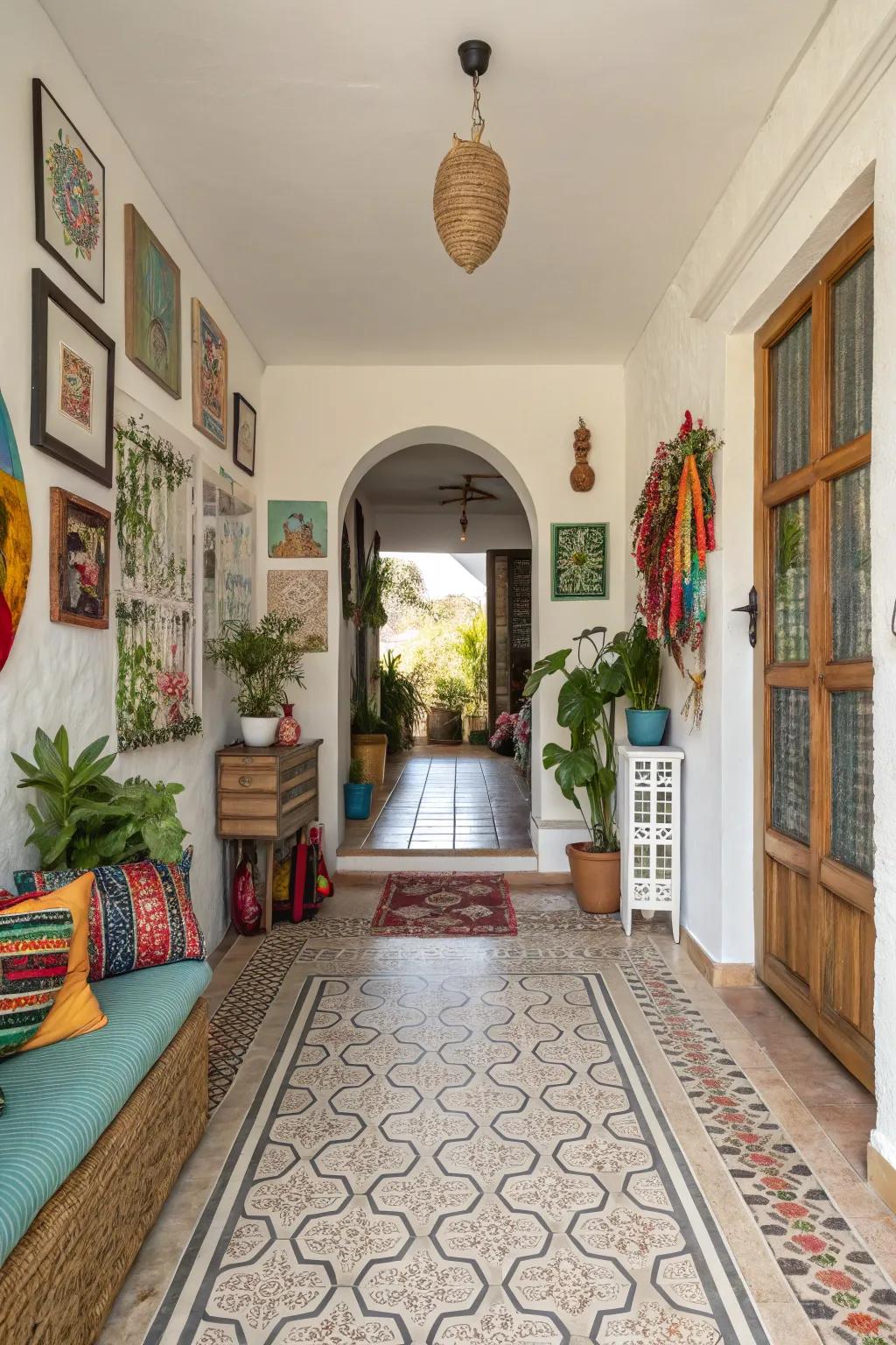 Textured tiles create a visually and tactilely engaging entryway.