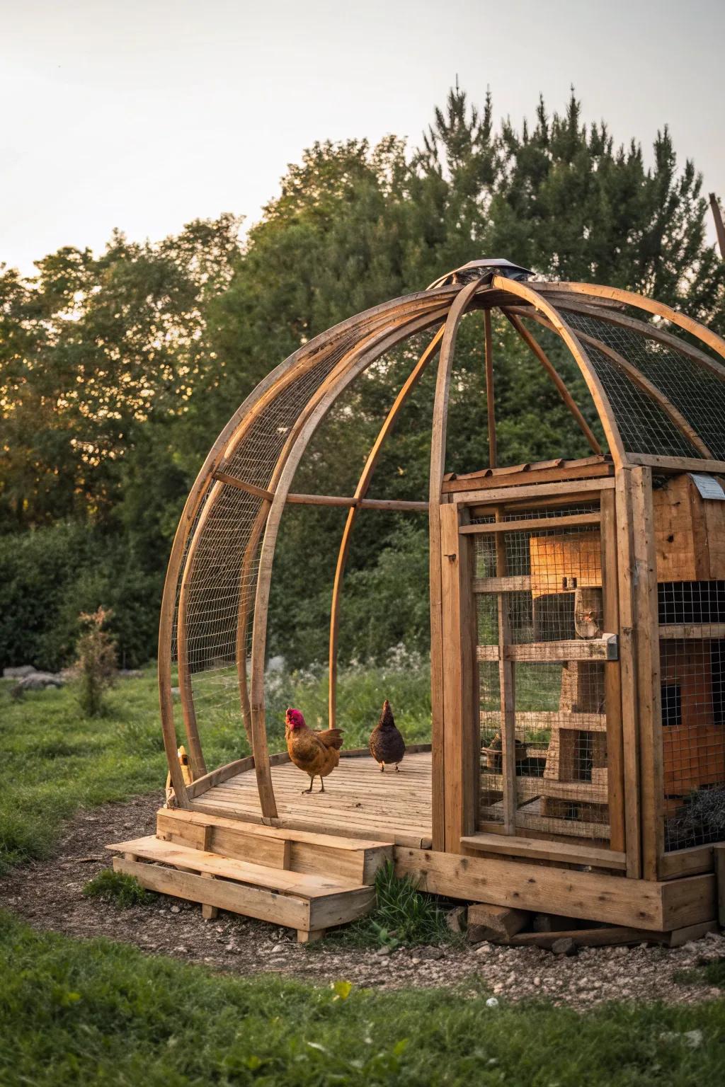 Transforming the ordinary into extraordinary: A chicken coop masterpiece from upcycled treasures.