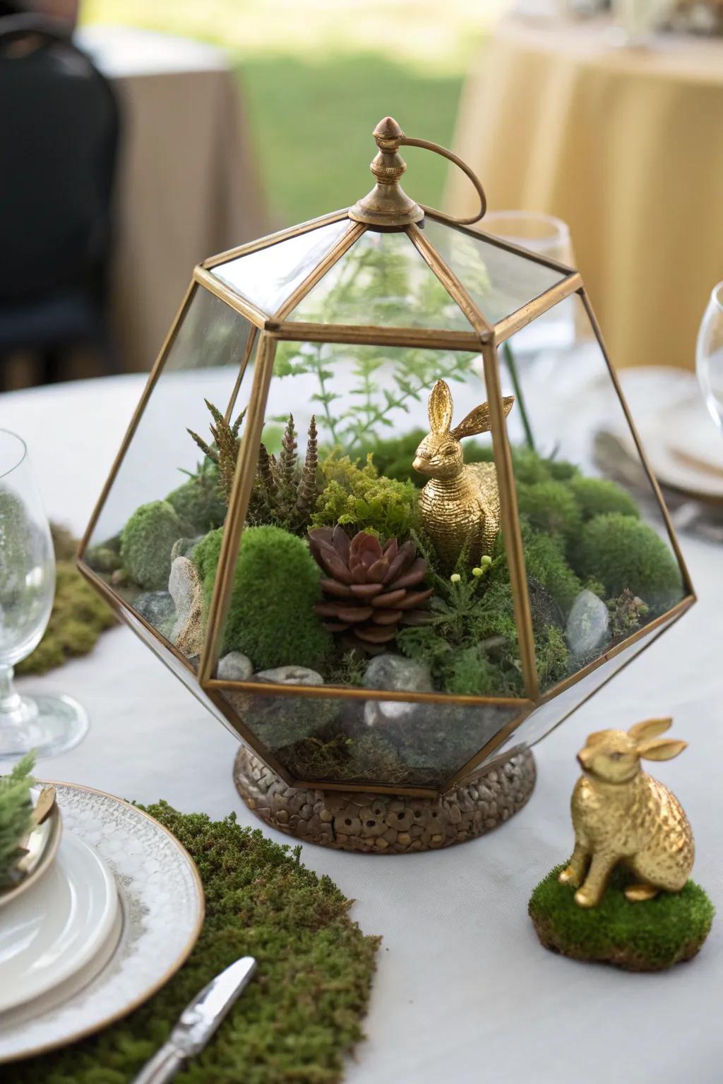 A unique centerpiece with an artisanal terrarium.
