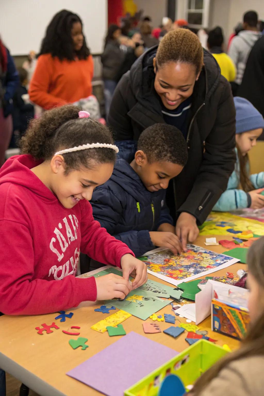 A DIY puzzle craft station offers creative fun for guests of all ages.