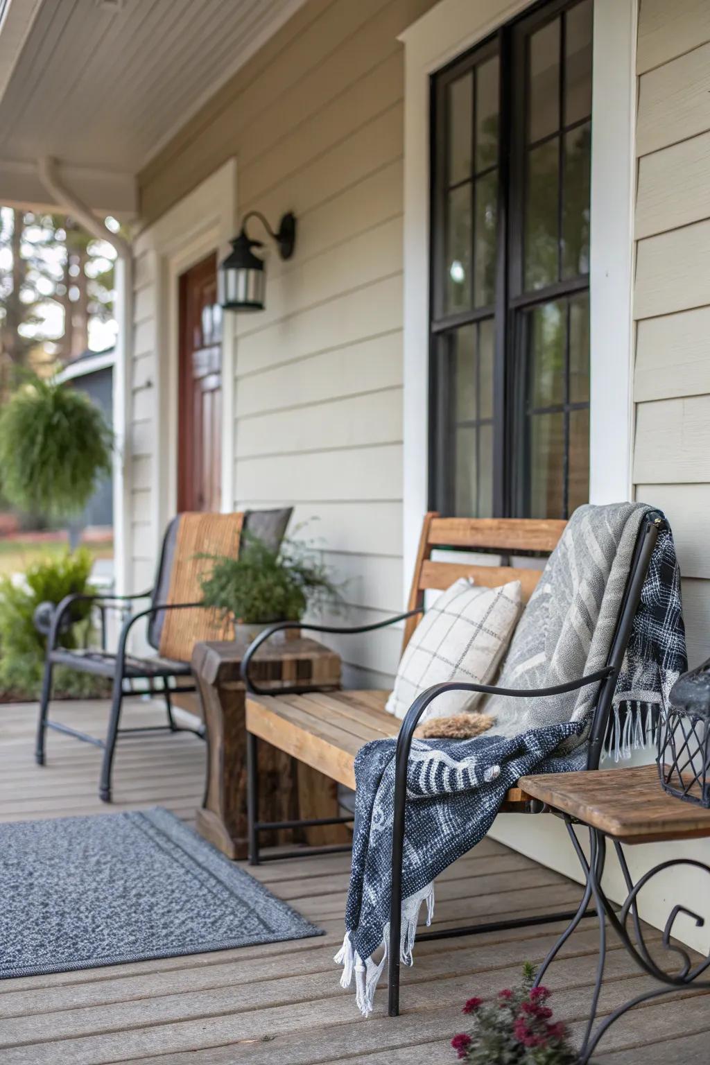 Mix materials for a stylish and diverse porch.