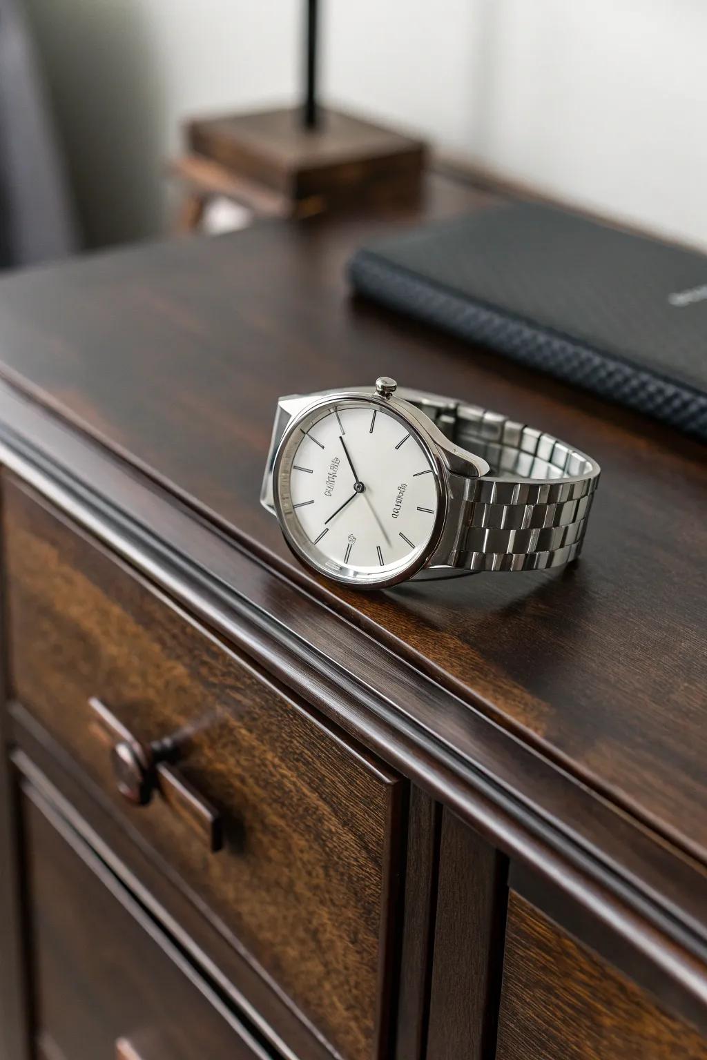 Mark eleven years with a sleek steel watch, symbolizing enduring love.