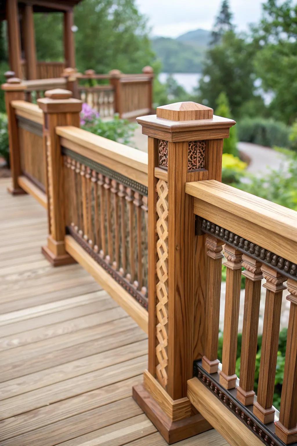 Create depth with layered wood railings.