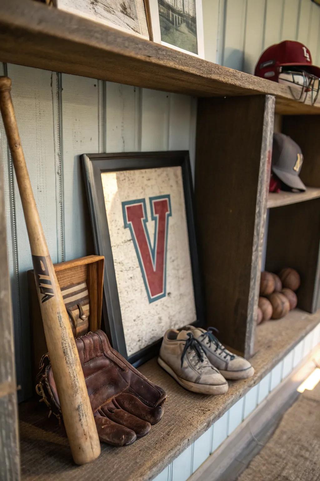 Nostalgic charm with vintage sports gear.