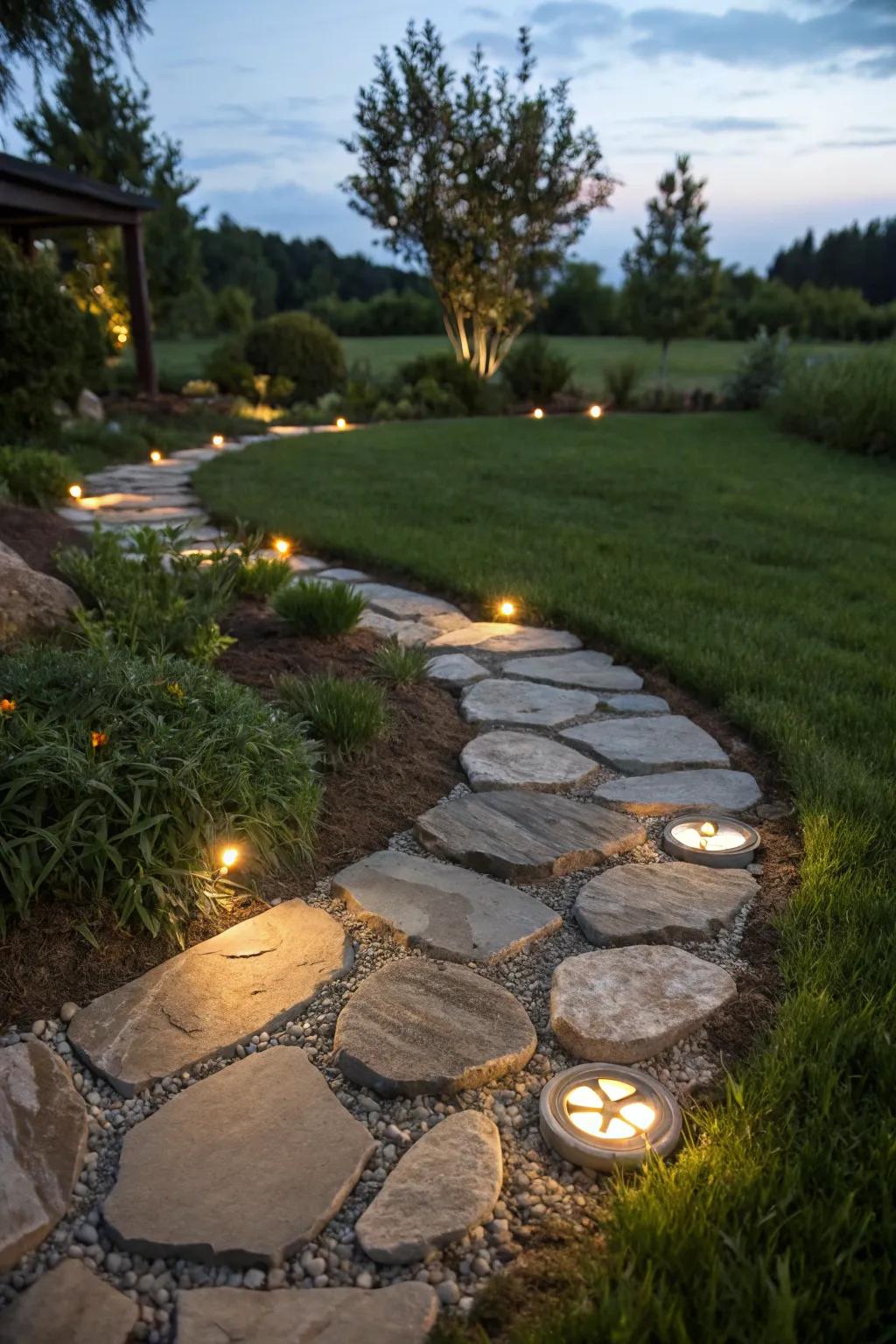 Illuminate your path with elegance: a seamless blend of stone and light.