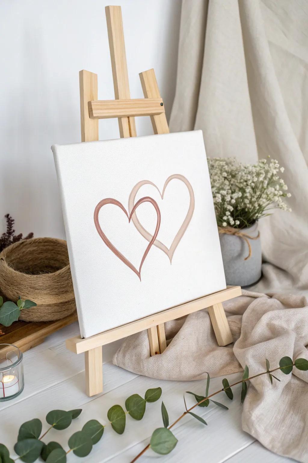 Celebrate love with the simplicity of intertwined hearts on canvas. Perfect for those who cherish minimalist elegance.