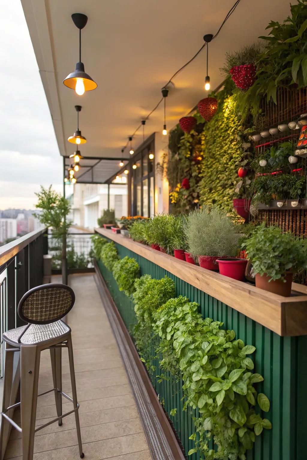 A vertical herb garden adds freshness to your drinks.