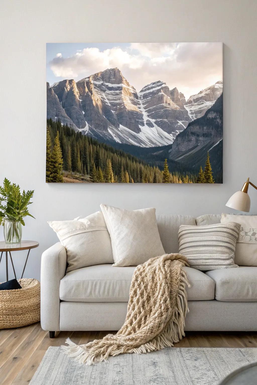 Bring the awe of the Rockies into your space with this stunning mountain canvas painting.