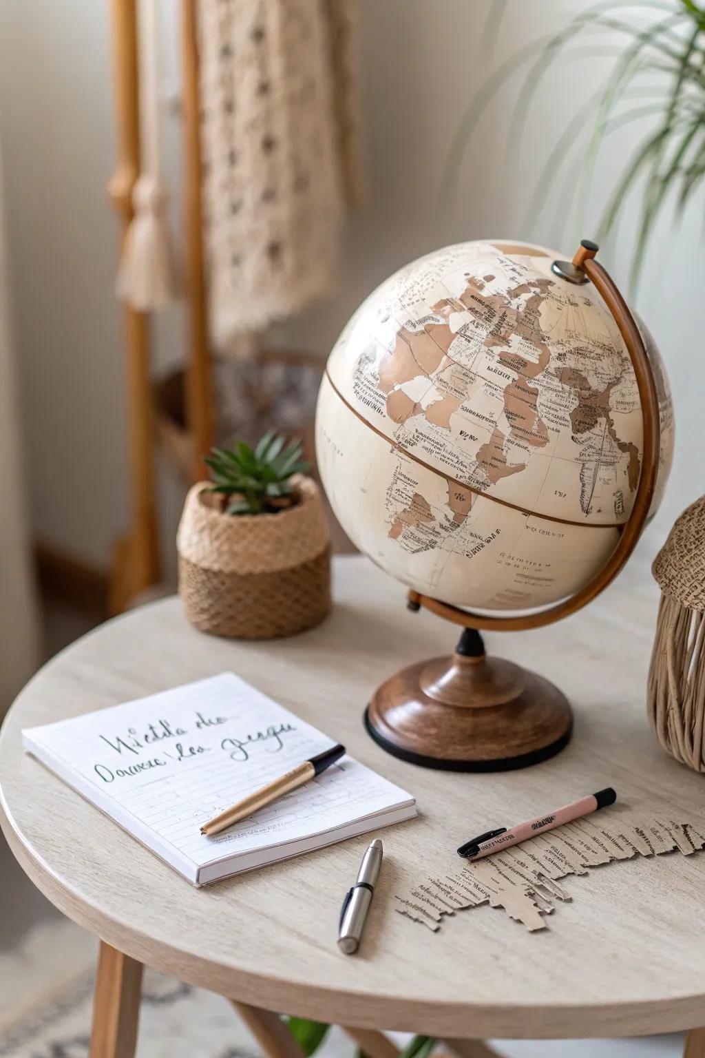Spin into love: A personalized globe guest book for the adventurous couple.