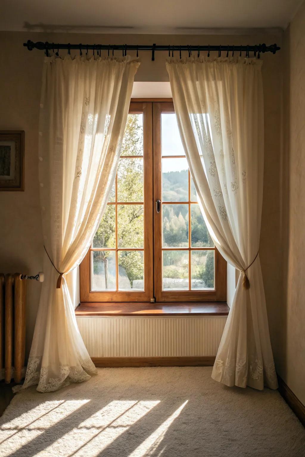 Simple tiebacks adding elegance and allowing more light.