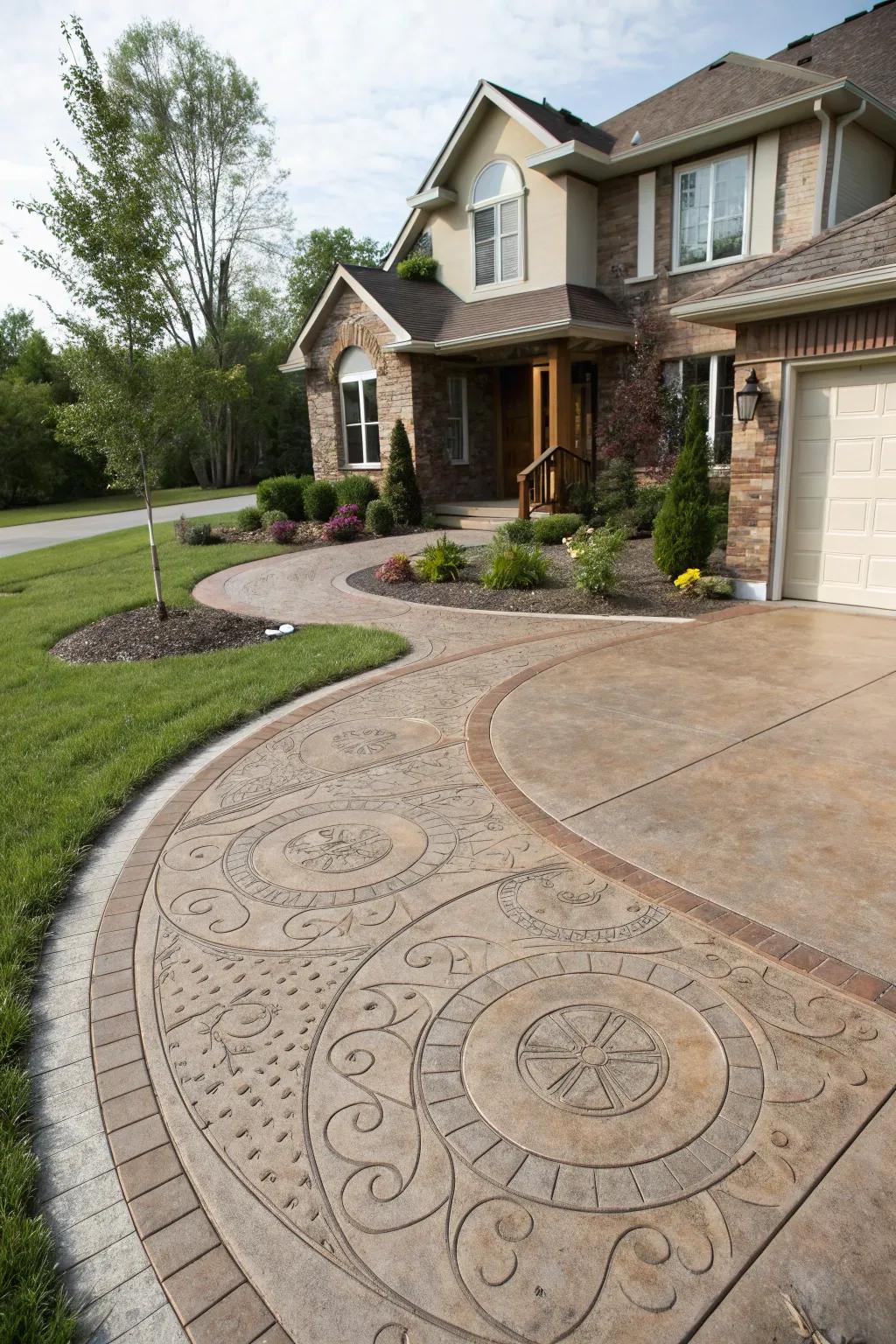 A stylish stamped concrete driveway.