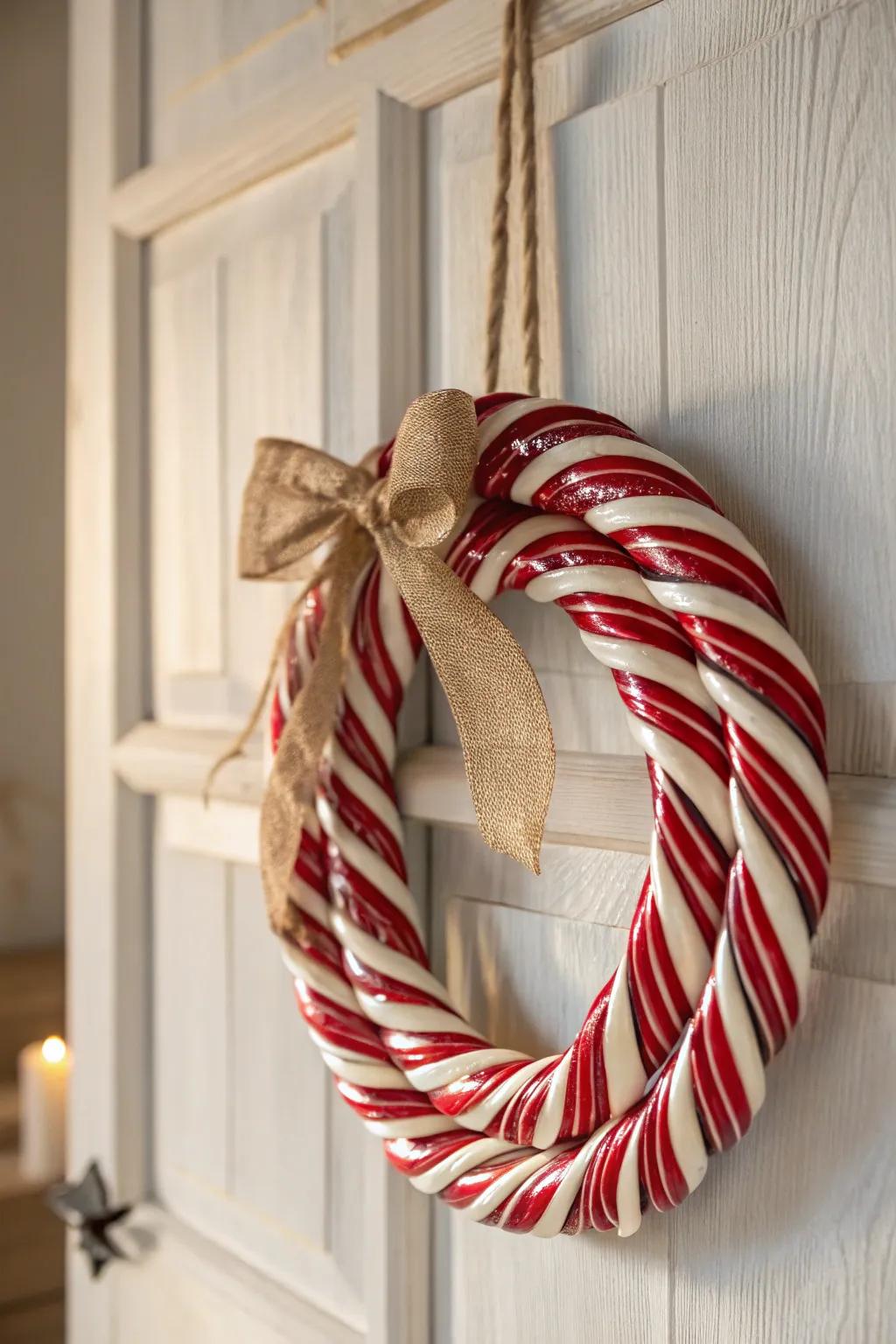 Welcome the holidays with a sweet touch of minimalist charm: a candy cane wreath to adorn your home.