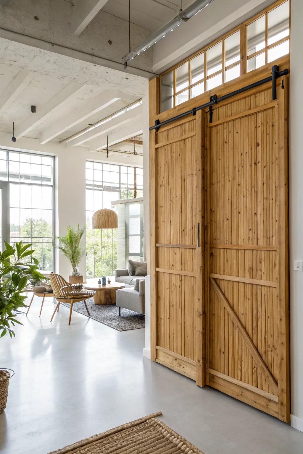 Bamboo doors offer a sustainable and serene option for lofts.
