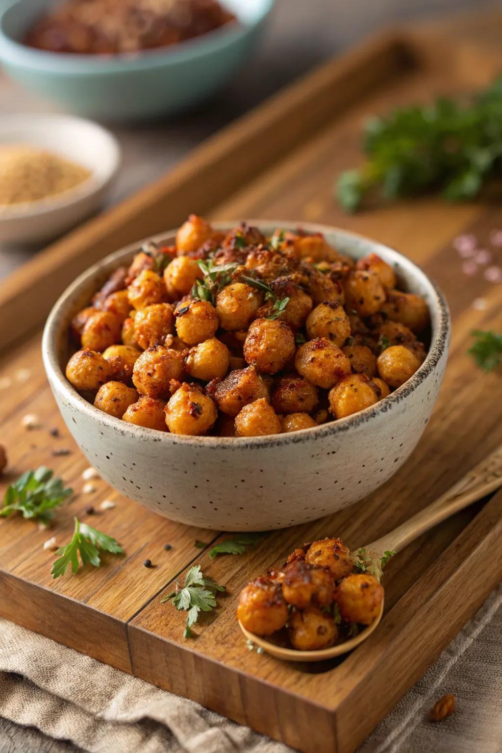 Roasted chickpeas: A crunchy, protein-rich snack.