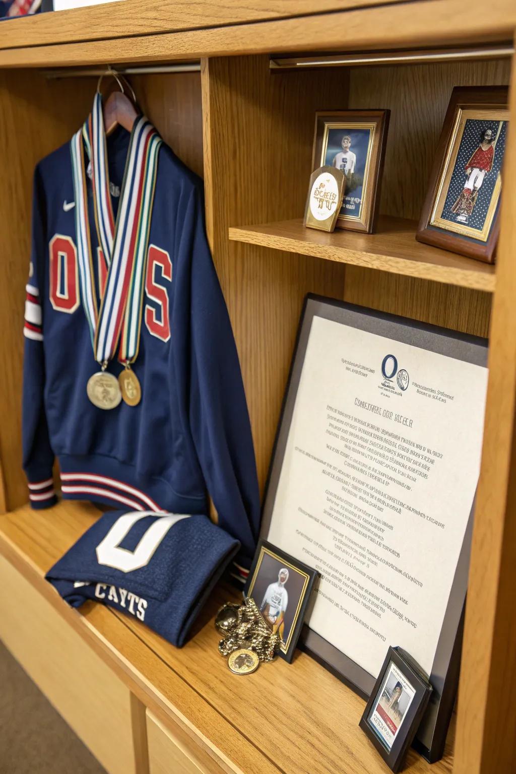 Classic sports memorabilia arrangement.