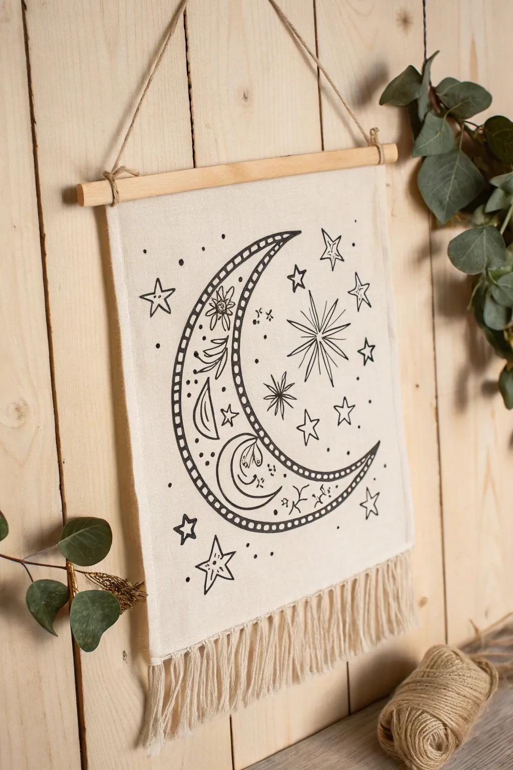 Bring a touch of the celestial into your space with this whimsical moon and stars design, perfect for the modern minimalist with a boho twist.