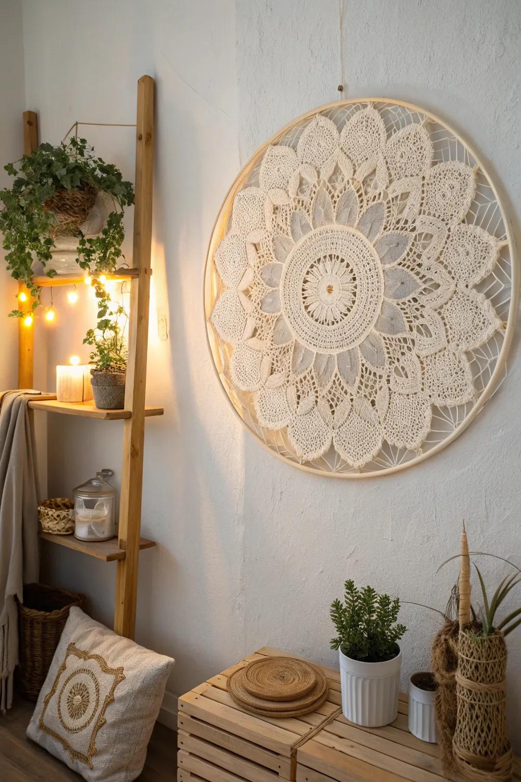 Illuminate your space with the delicate glow of doily wall art.