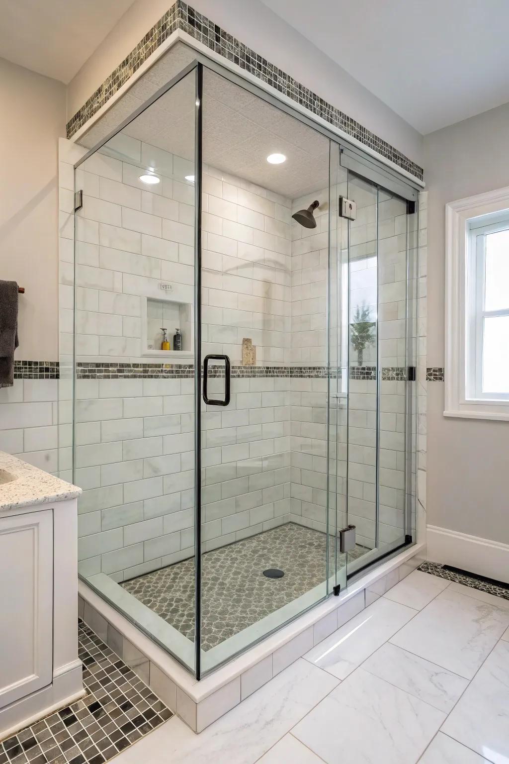 Shower with seamless glass door integration