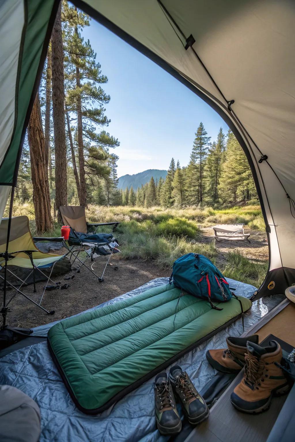 A self-inflating sleeping pad, ideal for minimalistic and comfortable camping.