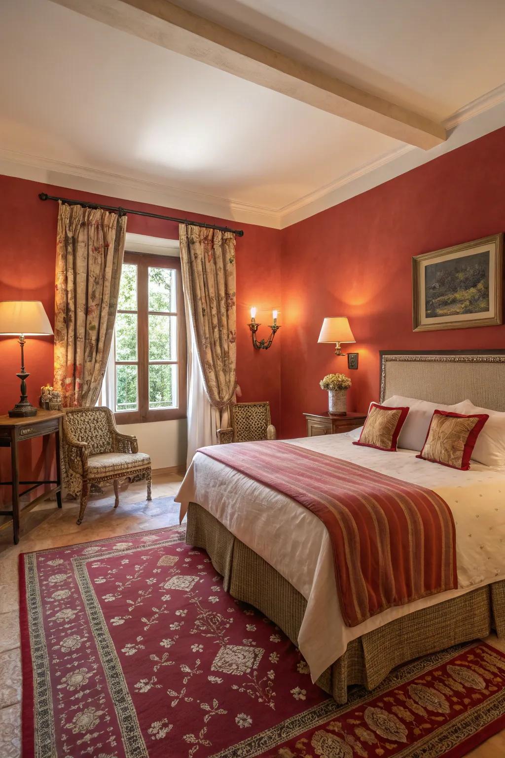 Warm colors envelop your bedroom in a romantic glow.