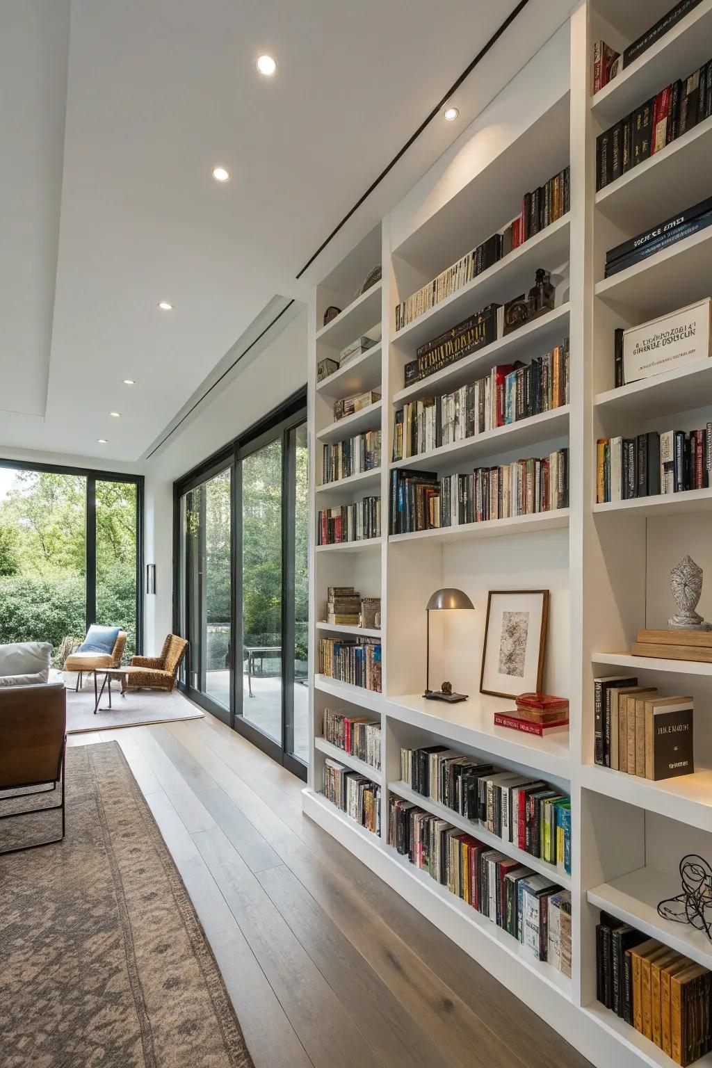 Maximize your storage with floor-to-ceiling built-in bookshelves.
