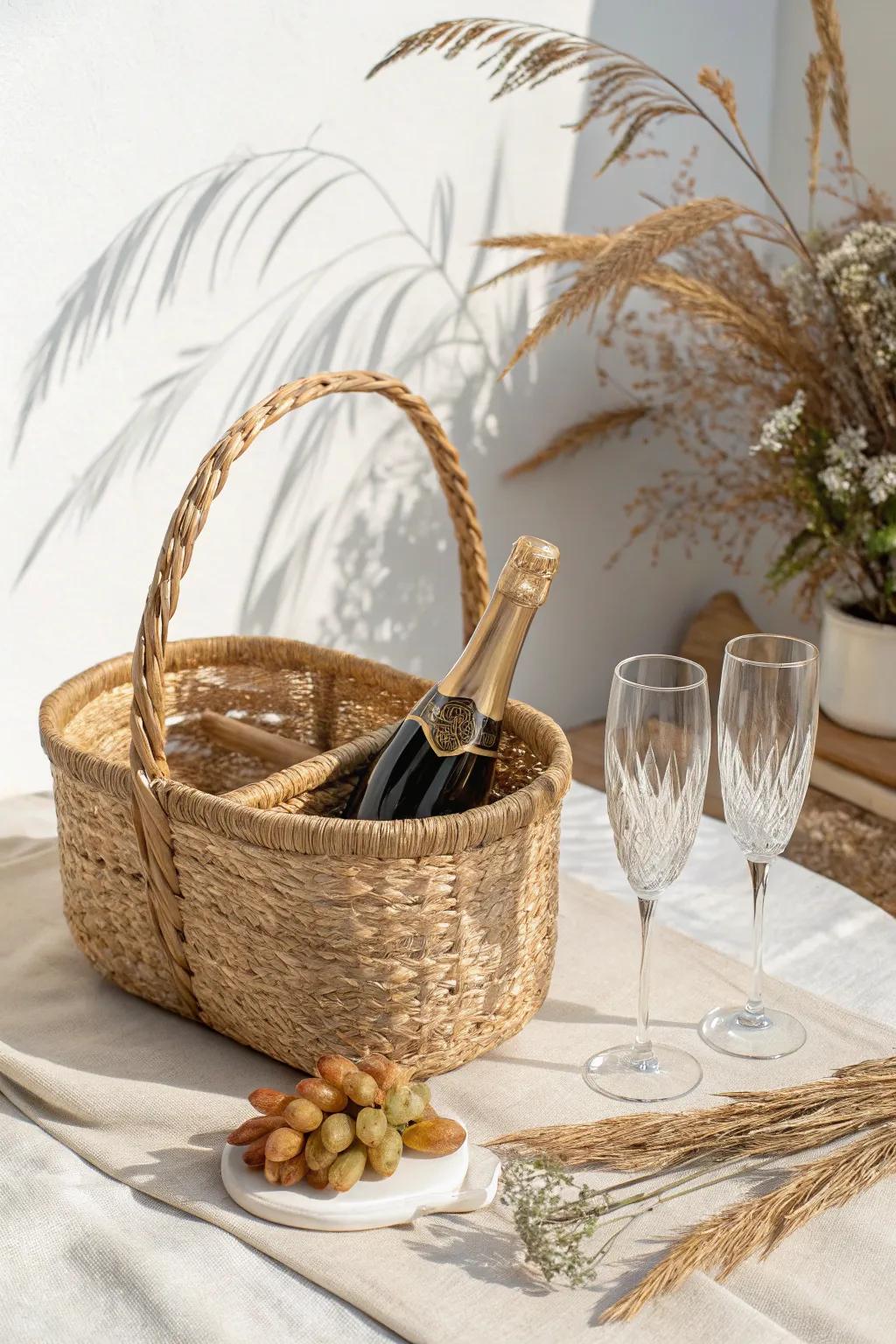 Toast to new beginnings with this elegant mini celebration kit, perfect for the first sip of married bliss. #BridalShowerGift #ScandinavianBoho