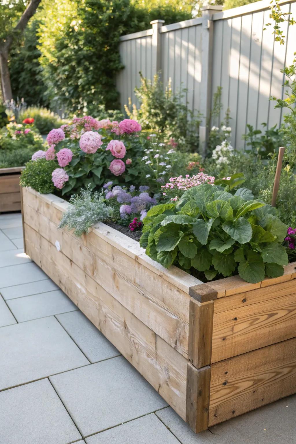 A harmonious blend of beauty and bounty in a minimalist garden paradise.