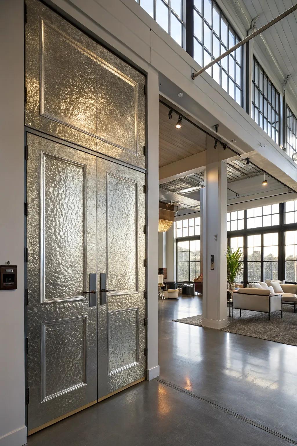 Metallic finish doors introduce a glamorous edge to loft interiors.