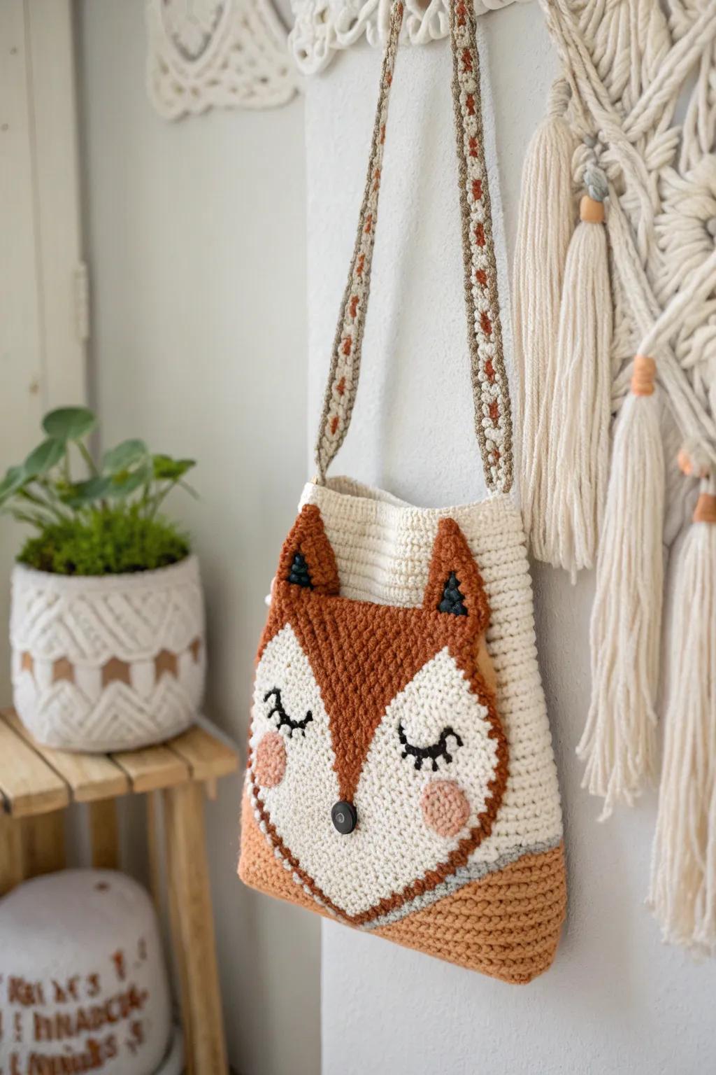 Carry a touch of whimsy with you wherever you go with this charming crochet character bag!