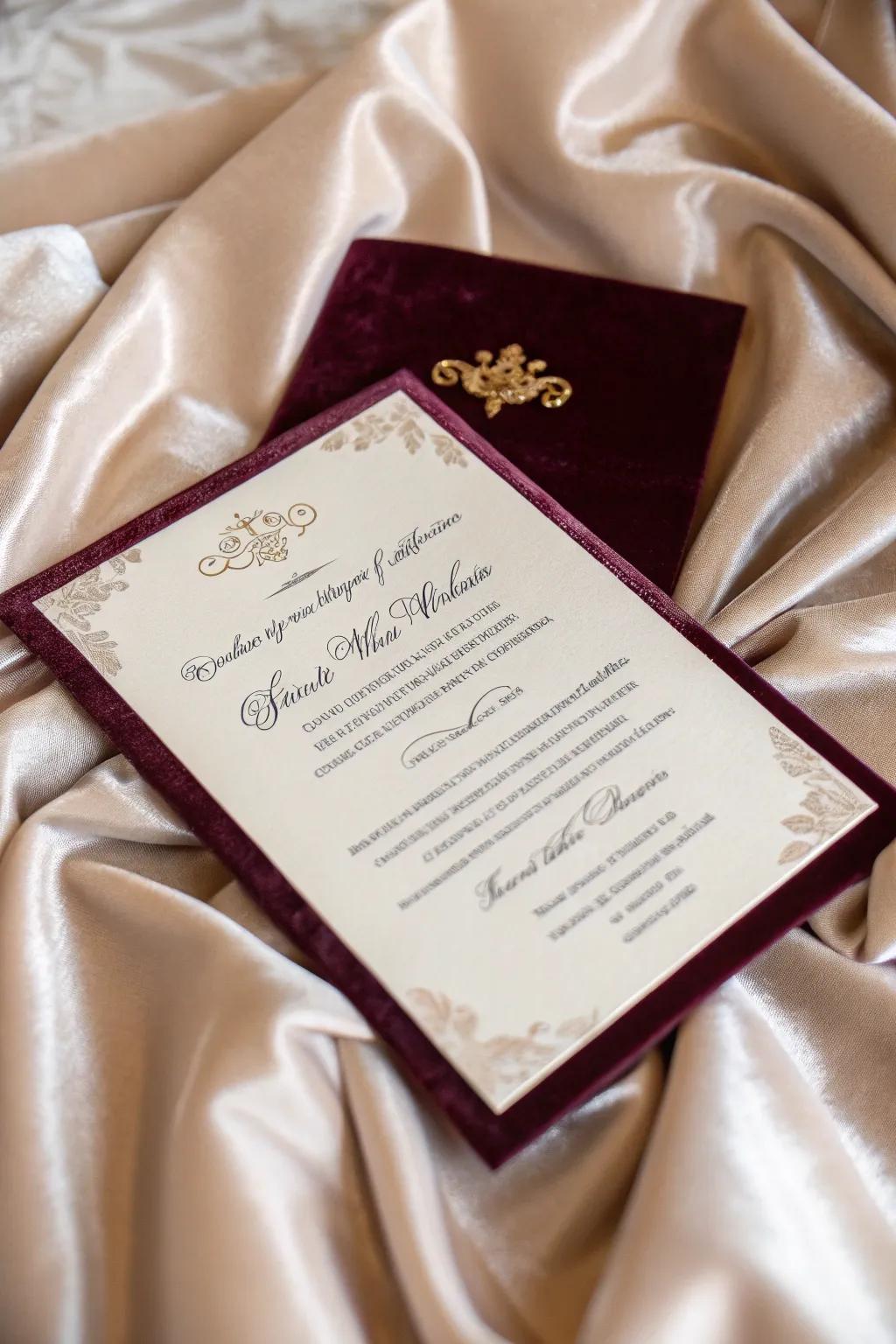 An opulent velvet-wrapped invitation exuding sophistication.
