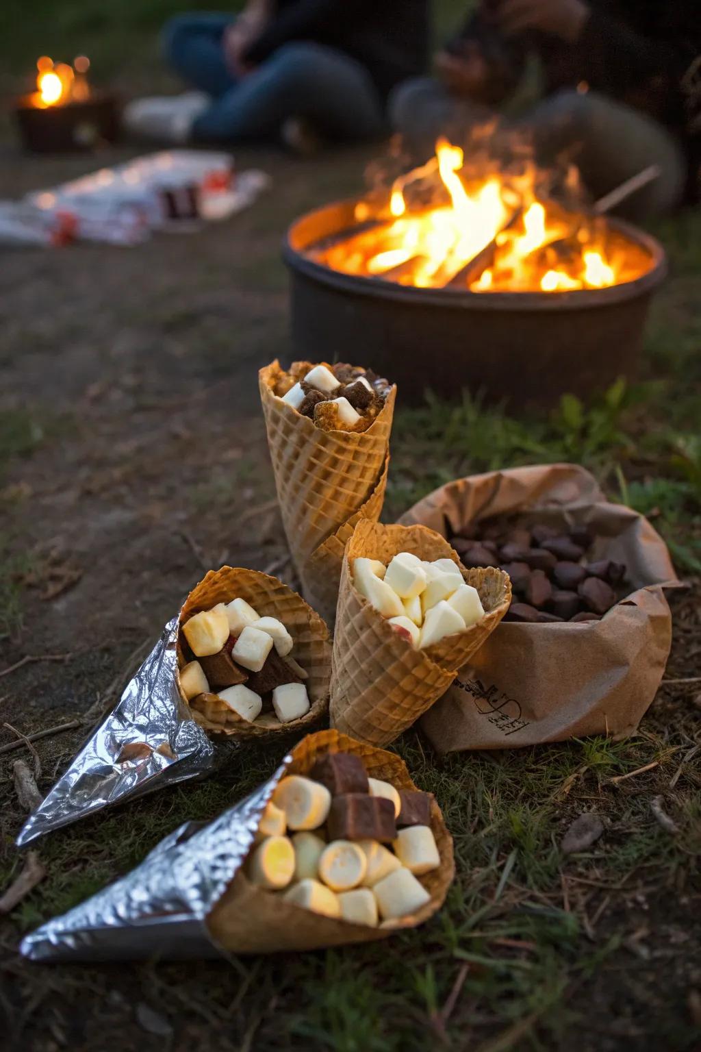 Campfire cones: A fun, sweet treat for campfire evenings.