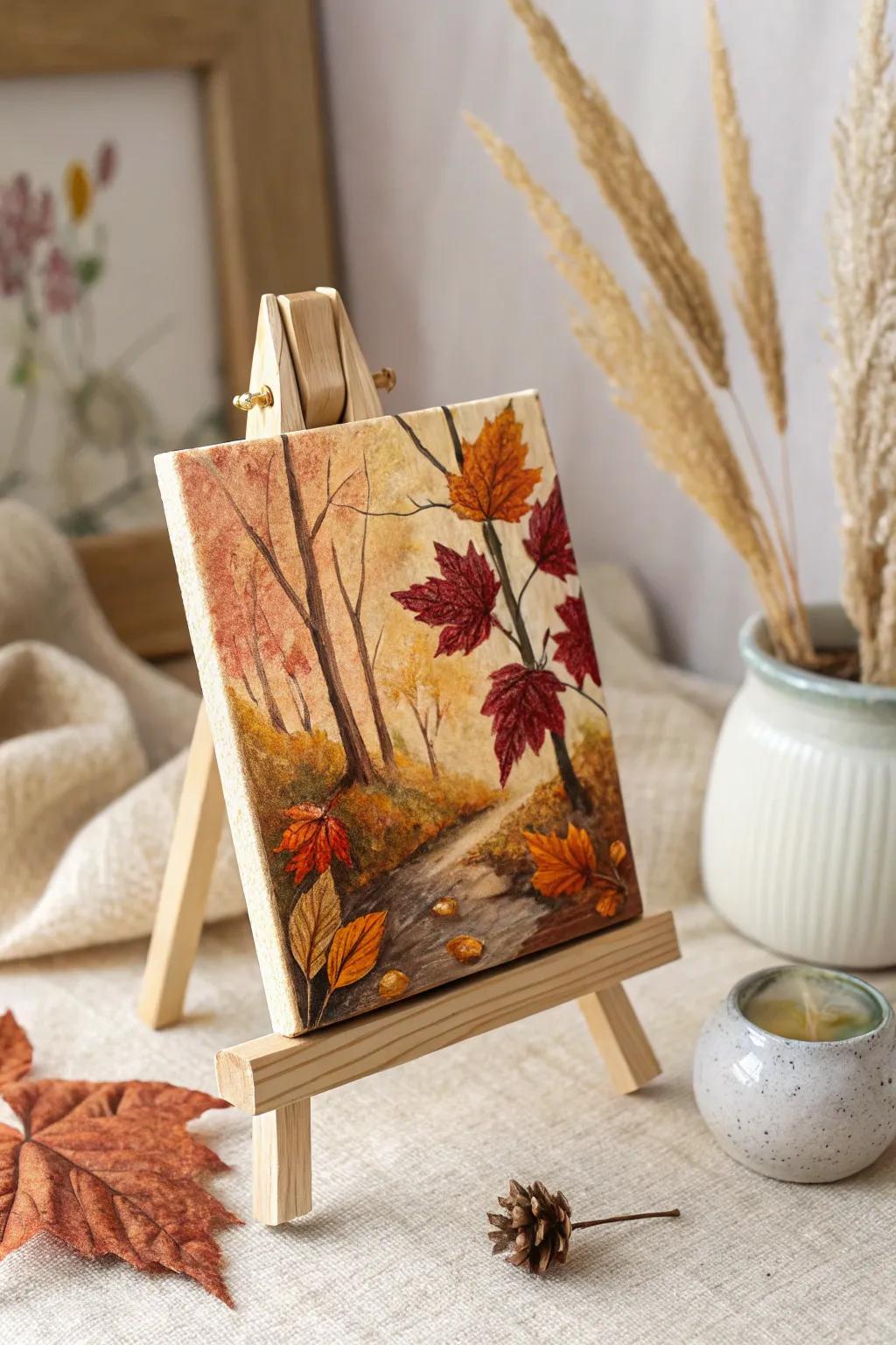 Capture the essence of autumn with this charming mini canvas masterpiece.
