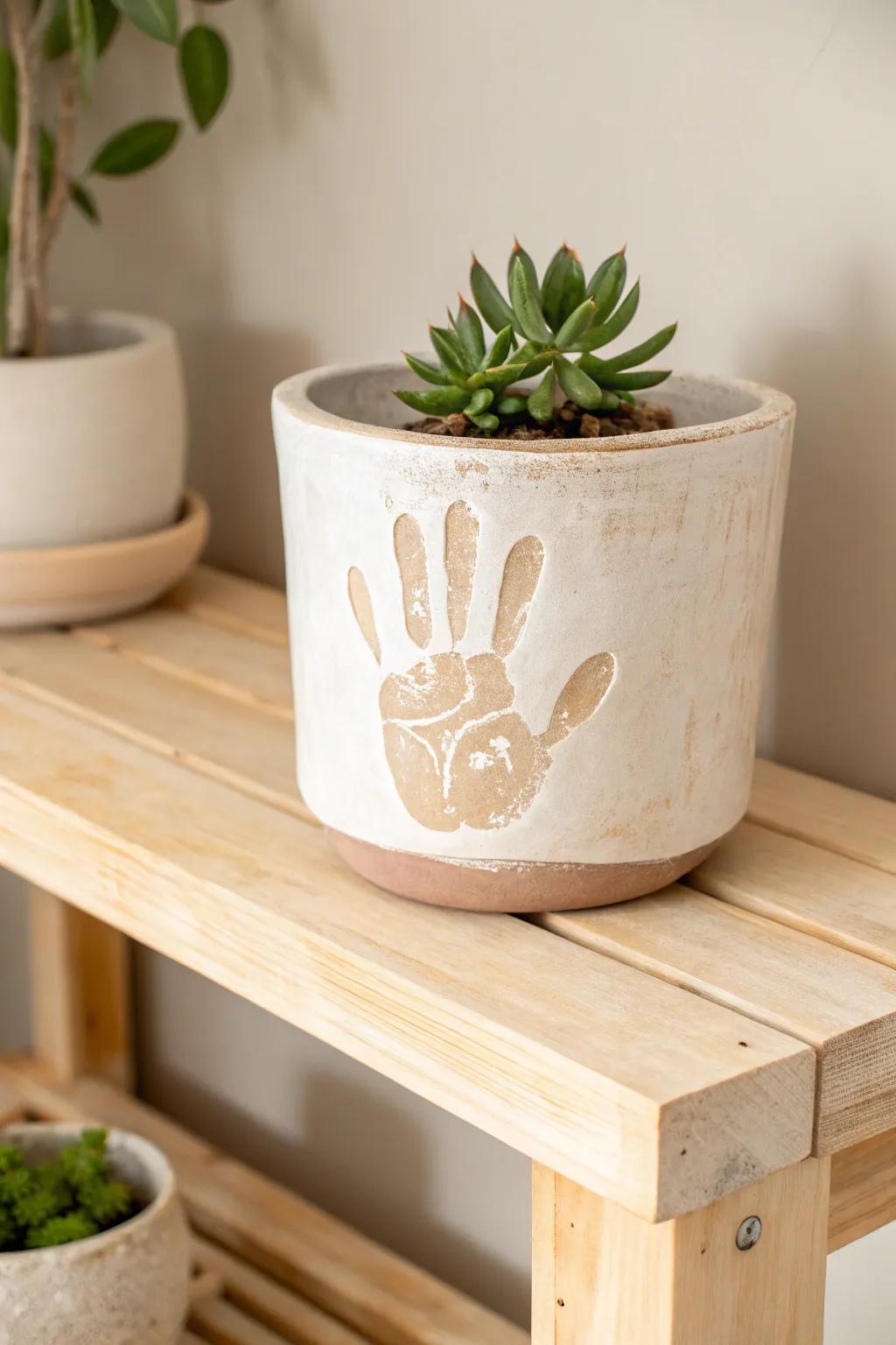 Capture memories with a charming handprint planter â where simplicity meets personal touch.