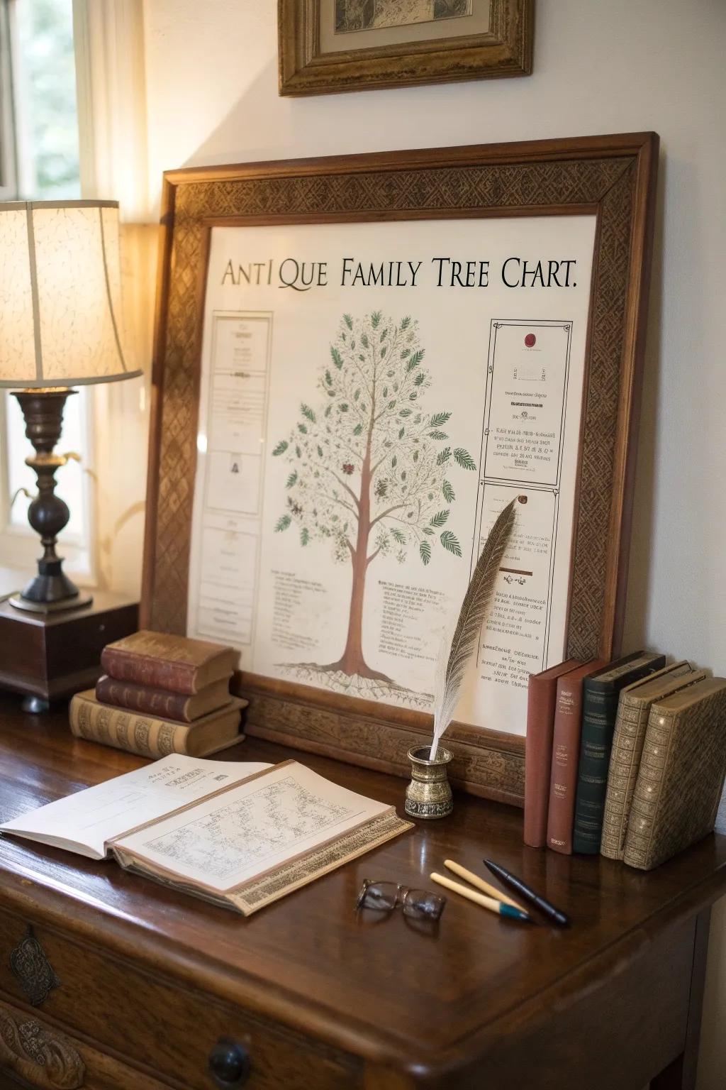 A vintage family tree chart that combines elegance with personal history.