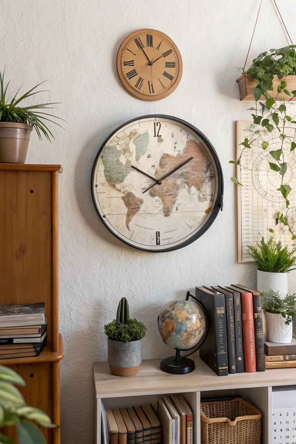 Travel through time with a travelerâs globe clock.